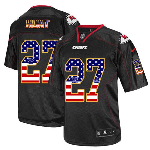 Nike Chiefs #27 Kareem Hunt Black Men's Stitched NFL Elite USA Flag Fashion Jersey